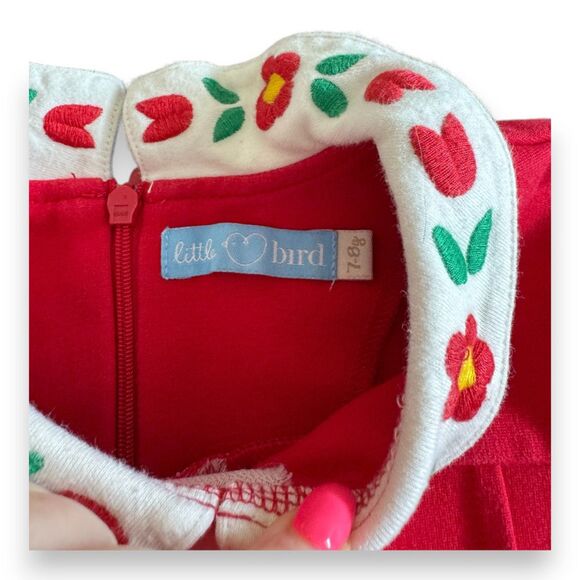 Little Bird by Jools Oliver Retro Embroidered Collared Red A Line Dress 7-8 - Picture 2 of 3